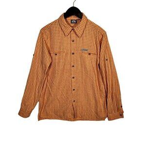 KOLUMB Flannel Shirt Mens M Orange Plaid Lightweight Cotton Lumberjack Roll Tab
